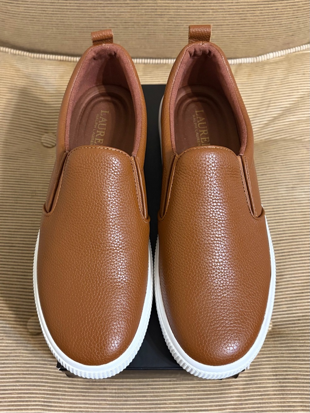 NWT Lauren Ralph Lauren Women's Haddley Slip-on Sneakers/Deep Saddle Tan - Sz. 8